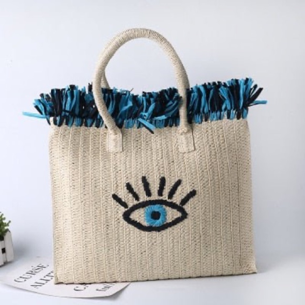 BTB Los Angeles Chic Woven Tote with Eye Motif